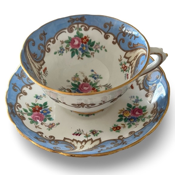 Tuscan Other - Tuscan Fine Bone China Blue Flower Bouquet Pattern Tea Cup and Saucer